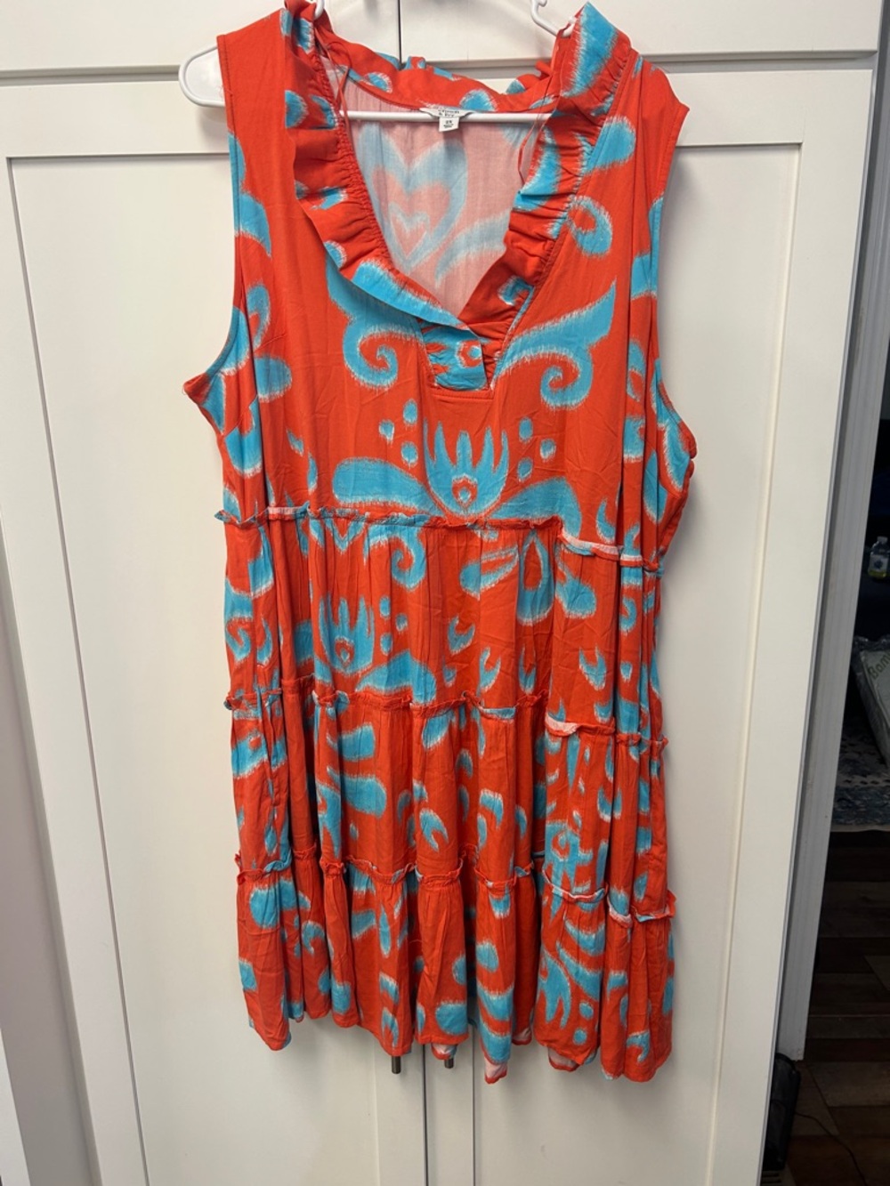 crown & ivy Coral & Turquoise Printed Ruffle Tiered Dress